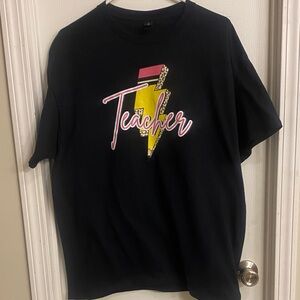 💚 Gildan Black Teacher t-shirt with Colorful cheetah pencil lightning bolt Grap